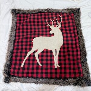 Faux Fur Buffalo Check Plaid Deer Throw Pillow Cover 22* 22